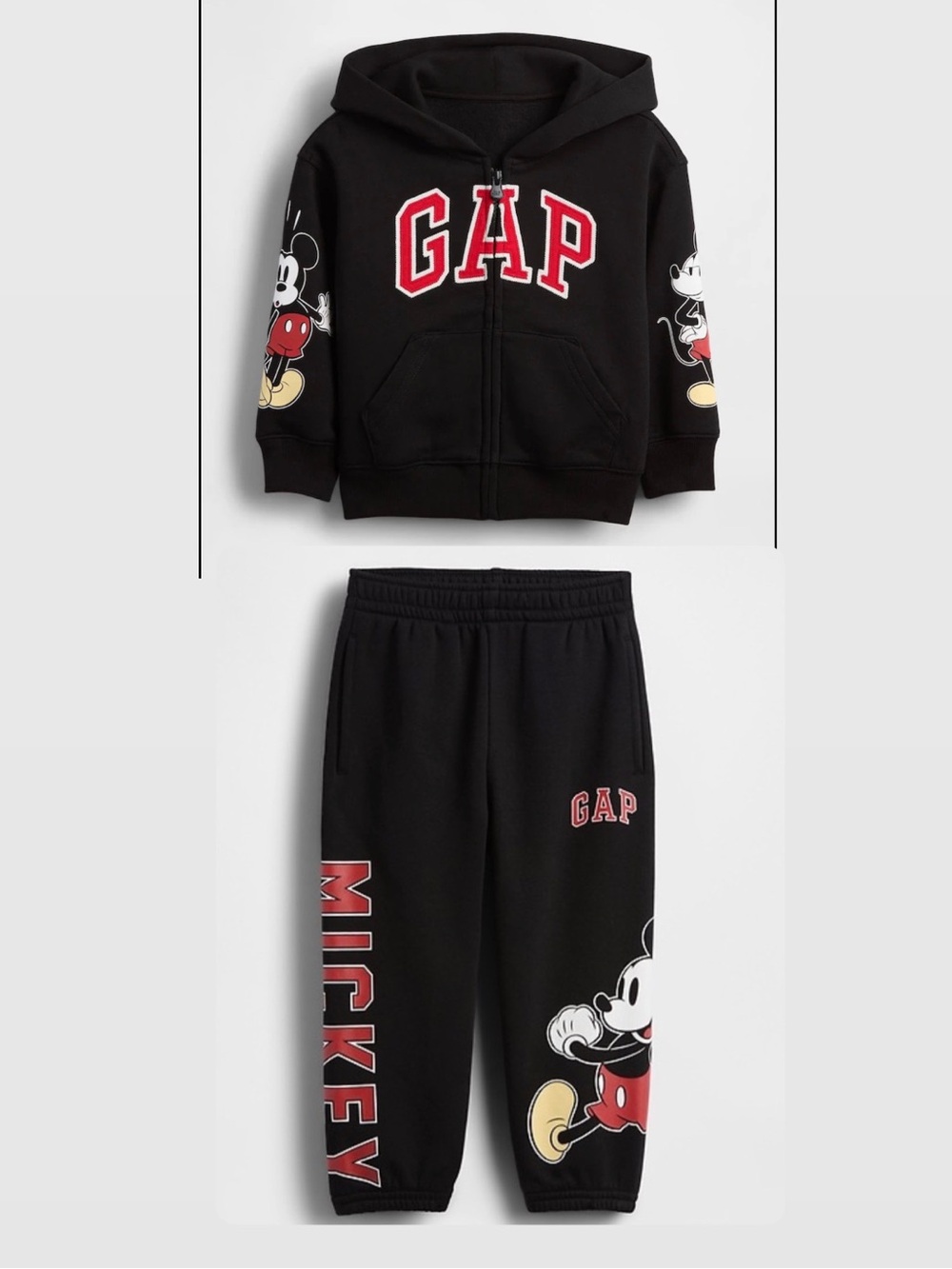 GAP Black Hoodie and Jogger Set with Red & Yellow Mickey Accents 2T